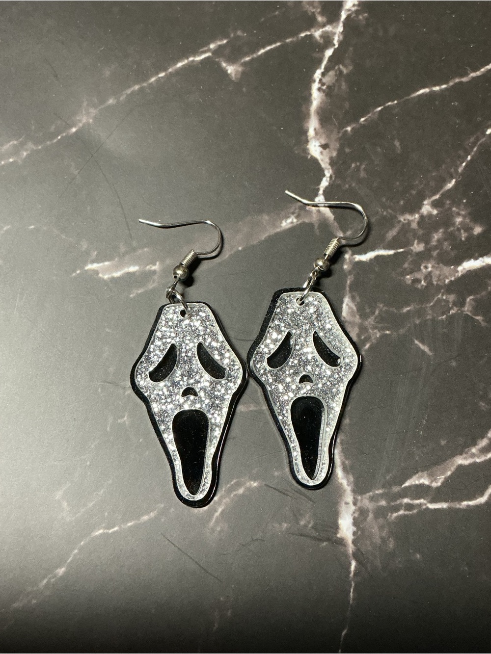 Sparkly Silver Ghostface Earrings